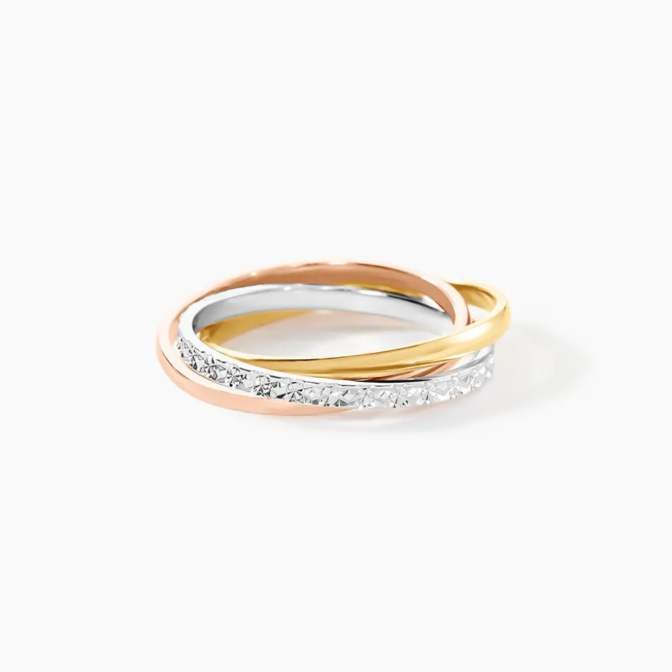 Alliance Entrelacee Diamantee Ruban Plat Or Tricolore