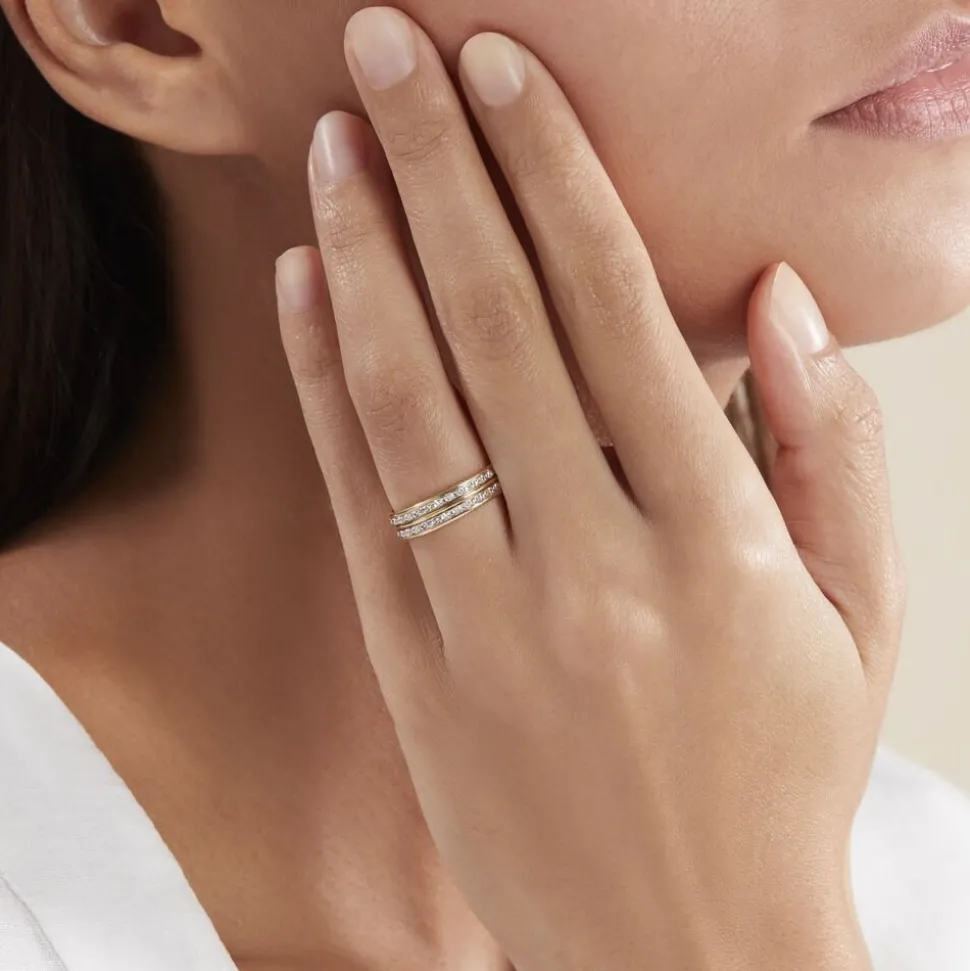 Alliance Grain De Folie Diamantee Ruban Plat Or Bicolore