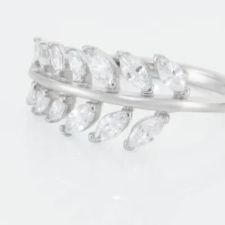 Bague Argent Blanc Cristobal Feuille Oxydes De Zirconium