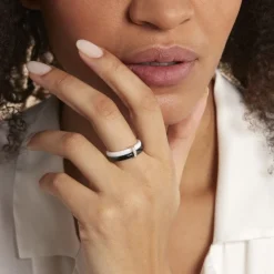 Bague Barette Bicolore Ceramique Argent Blanc Oxyde De Zirconium|Marc Orian Best