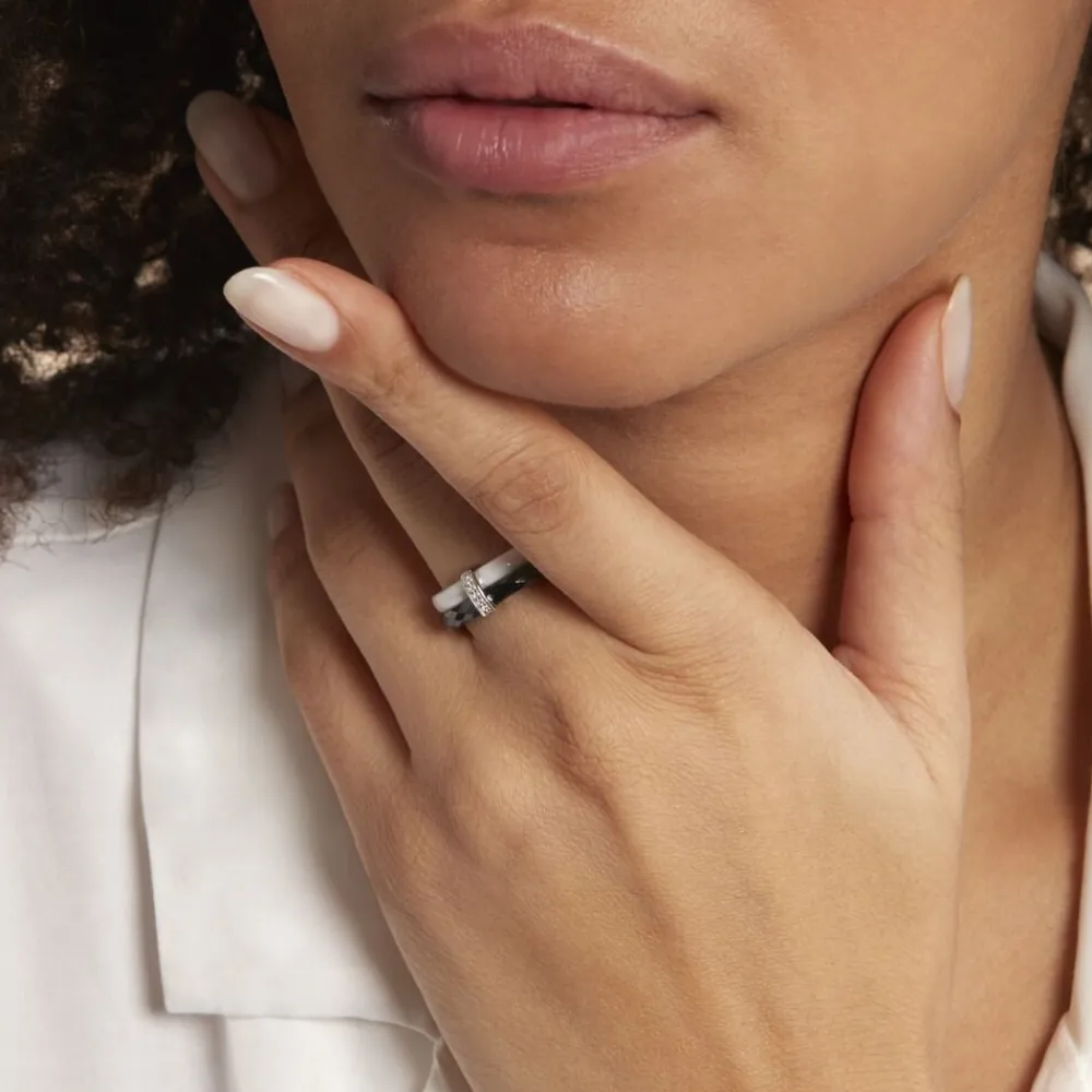 Bague Barette Bicolore Ceramique Argent Blanc Oxyde De Zirconium|Marc Orian Best