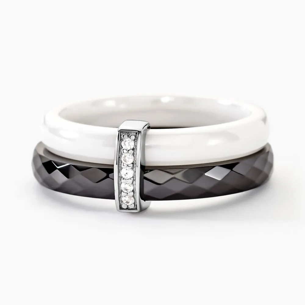 Bague Barette Bicolore Ceramique Argent Blanc Oxyde De Zirconium|Marc Orian Best