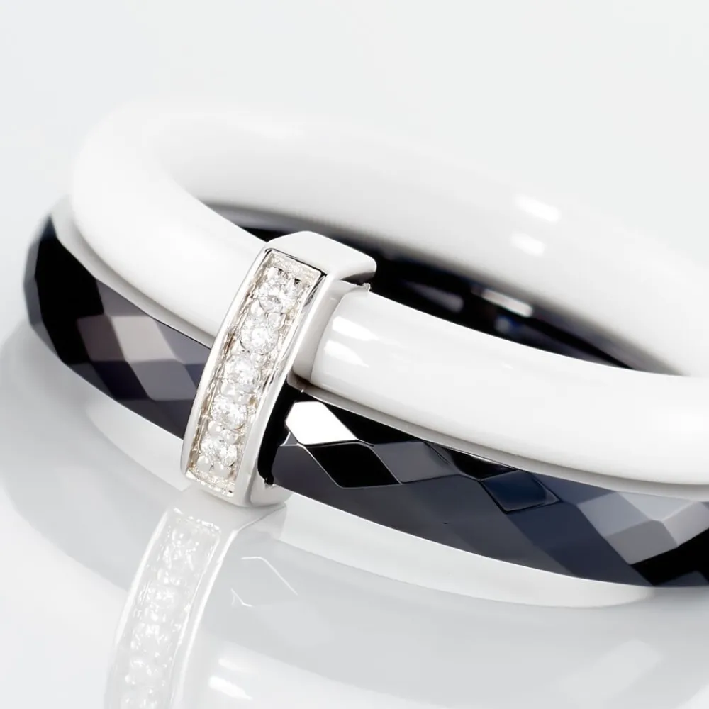Bague Barette Bicolore Ceramique Argent Blanc Oxyde De Zirconium|Marc Orian Best