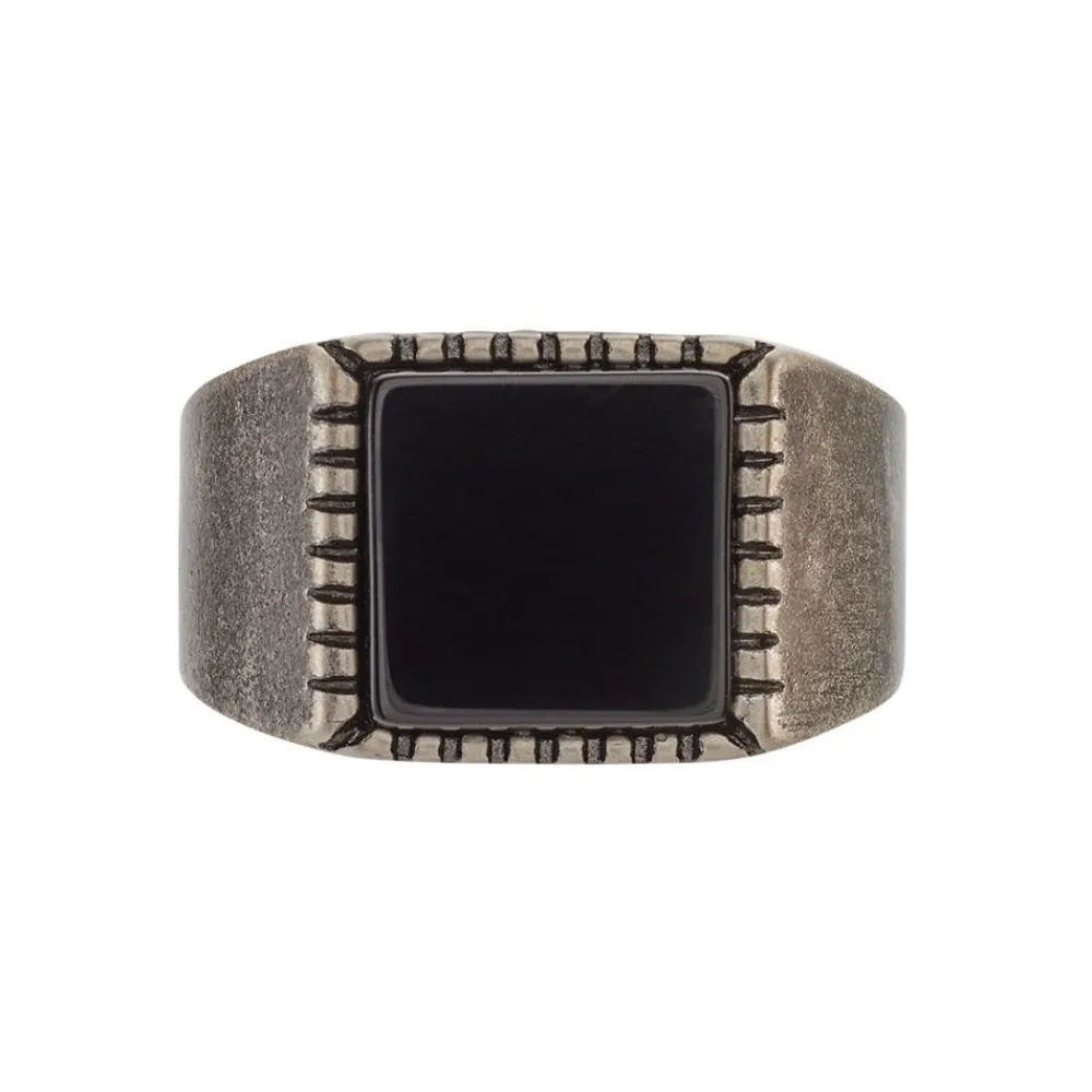 Bague Chevalière Acier Vieillit Haris Agate|Marc Orian Discount