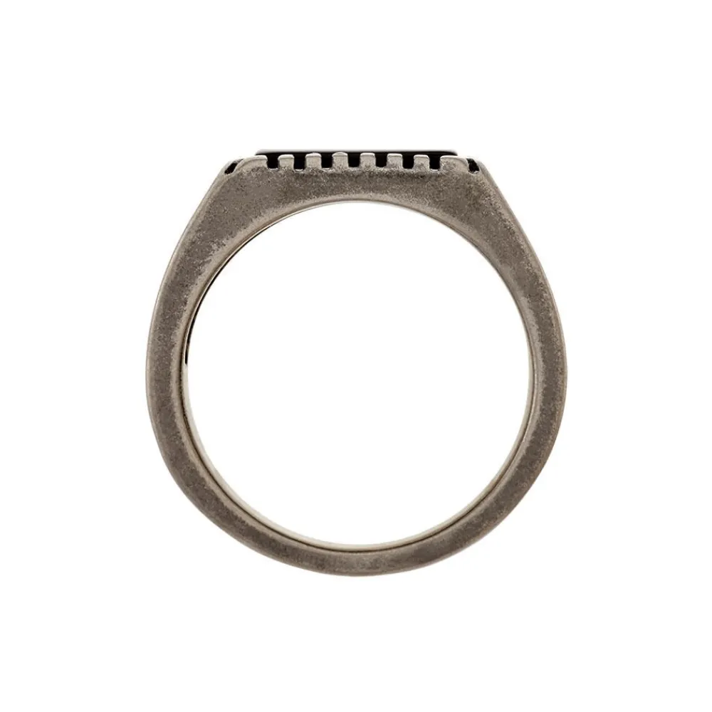 Bague Chevalière Acier Vieillit Haris Agate|Marc Orian Discount