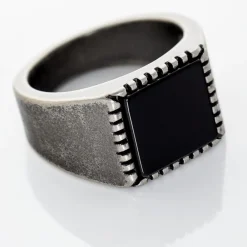 Bague Chevalière Acier Vieillit Haris Agate|Marc Orian Discount