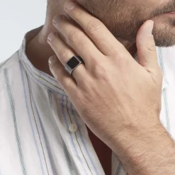 Bague Chevalière Acier Vieillit Haris Agate|Marc Orian Discount