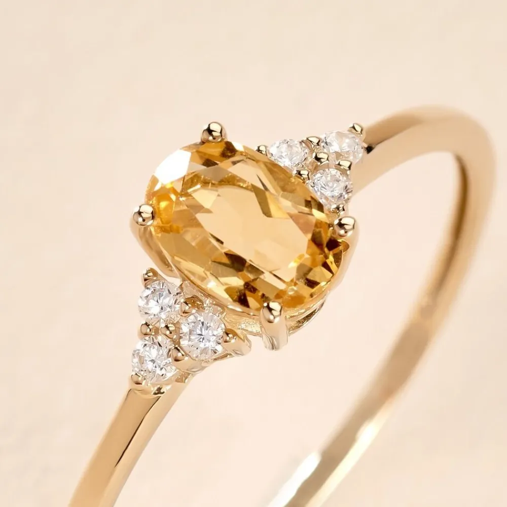 Bague Diapre Or Jaune Citrine Oxyde De Zirconium|Marc Orian New
