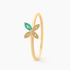 Bague Flower Power Or Jaune Emeraude Diamant