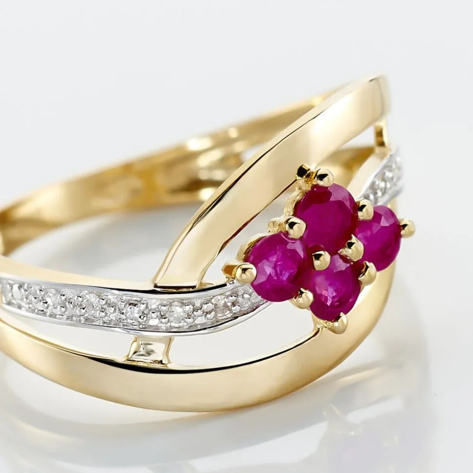 Bague Hoela Or Jaune Diamant Et Rubis