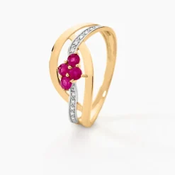 Bague Hoela Or Jaune Diamant Et Rubis