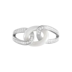 Bague Link Argent Blanc Céramique Et Oxyde De Zirconium
