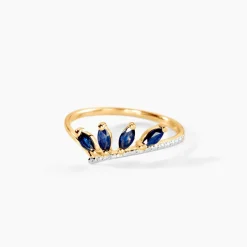Bague Navette Or Jaune Saphir Diamant