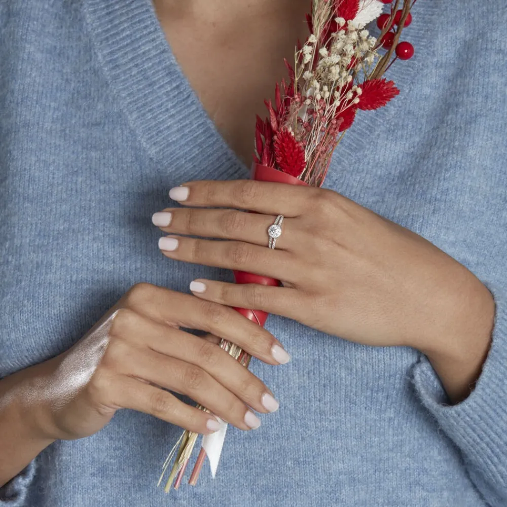 Bague Solitaire Accompagné Sosanna Or Blanc Diamant Synthétique|Marc Orian Outlet