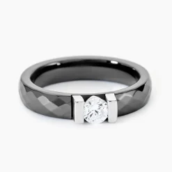 Bague Solitaire Ceramik Design Argent Oxyde De Zirconium Et Céramique