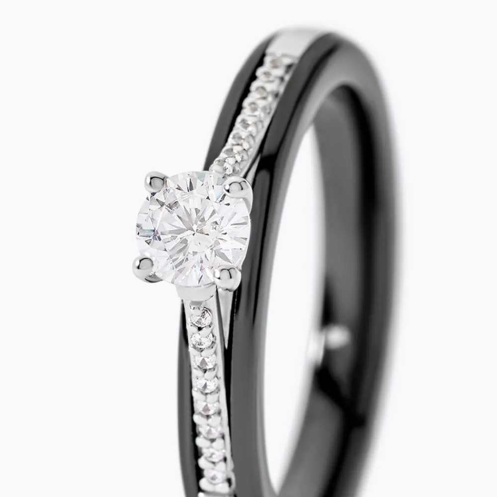 Bague Solitaire Ceramique Argent Blanc Céramique Et Oxyde De Zirconium|Marc Orian