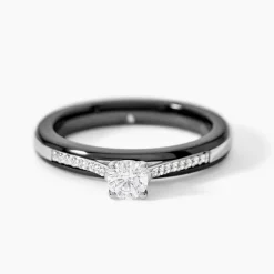 Bague Solitaire Ceramique Argent Blanc Céramique Et Oxyde De Zirconium|Marc Orian