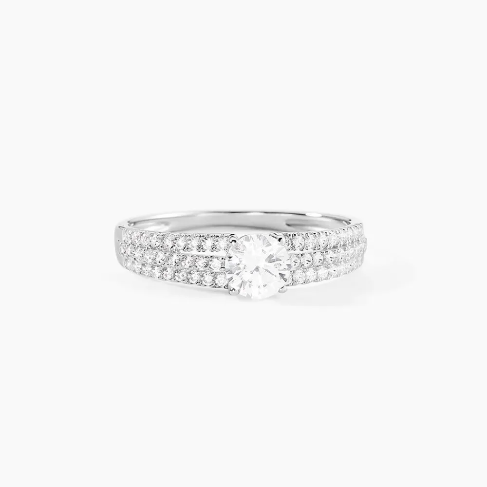 Bague Solitaire Ceridwen 3 Rangs Or Blanc Oxyde De Zirconium|Marc Orian Online