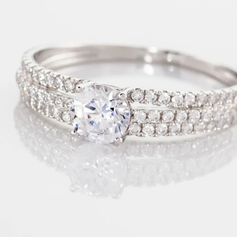 Bague Solitaire Ceridwen 3 Rangs Or Blanc Oxyde De Zirconium|Marc Orian Online