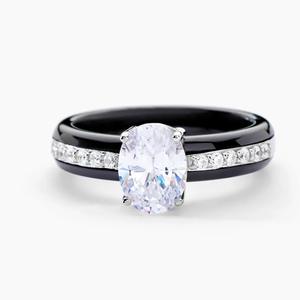 Bague Solitaire Neville Argent Blanc Céramique Et Oxyde De Zirconium