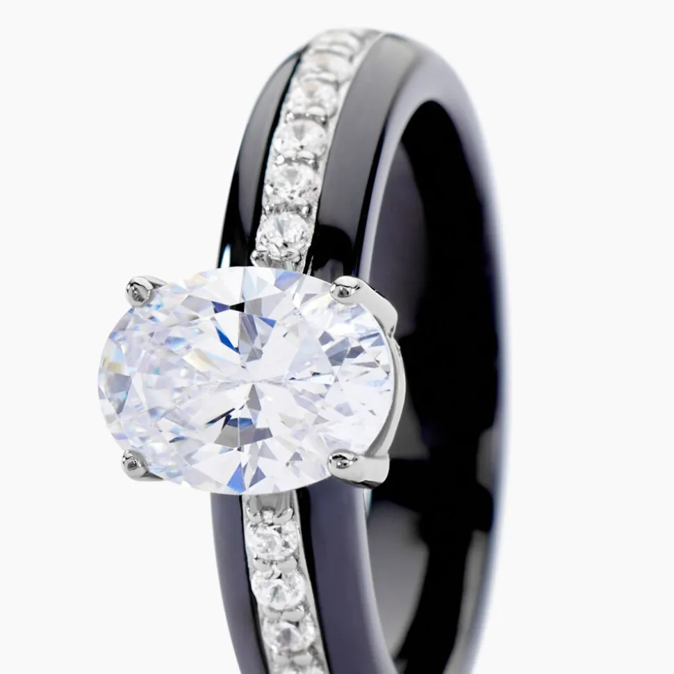 Bague Solitaire Neville Argent Blanc Céramique Et Oxyde De Zirconium