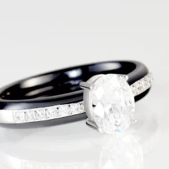 Bague Solitaire Neville Argent Blanc Céramique Et Oxyde De Zirconium