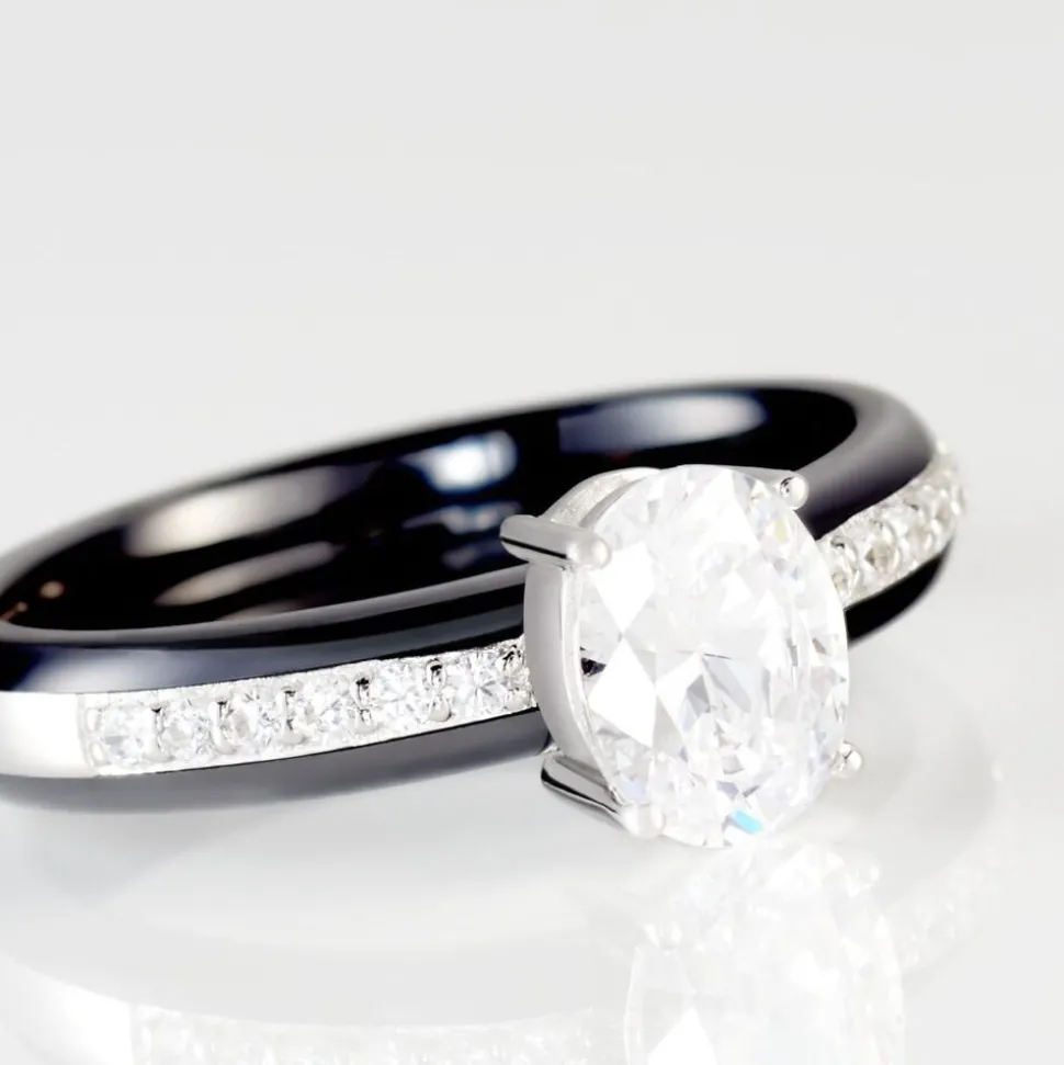 Bague Solitaire Neville Argent Blanc Céramique Et Oxyde De Zirconium