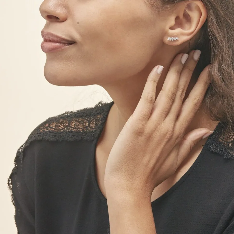 Bijoux D'oreilles Edma Or Blanc Oxyde De Zirconium