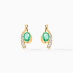Bijoux D'oreilles Emotion Or Jaune Emeraude Diamant