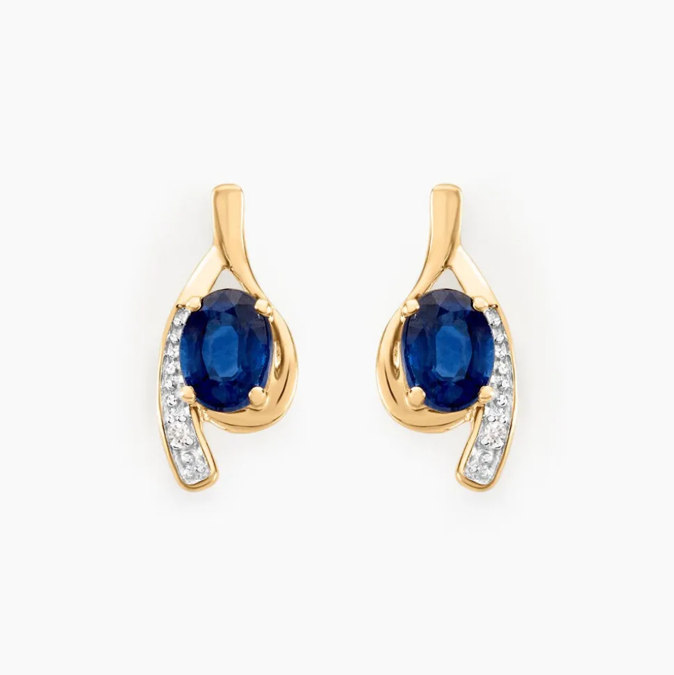 Bijoux D'oreilles Emotion Or Jaune Saphir Diamant