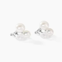 Boucles D'oreilles Clips Argent Blanc Viano Perles Oxydes|Marc Orian Discount