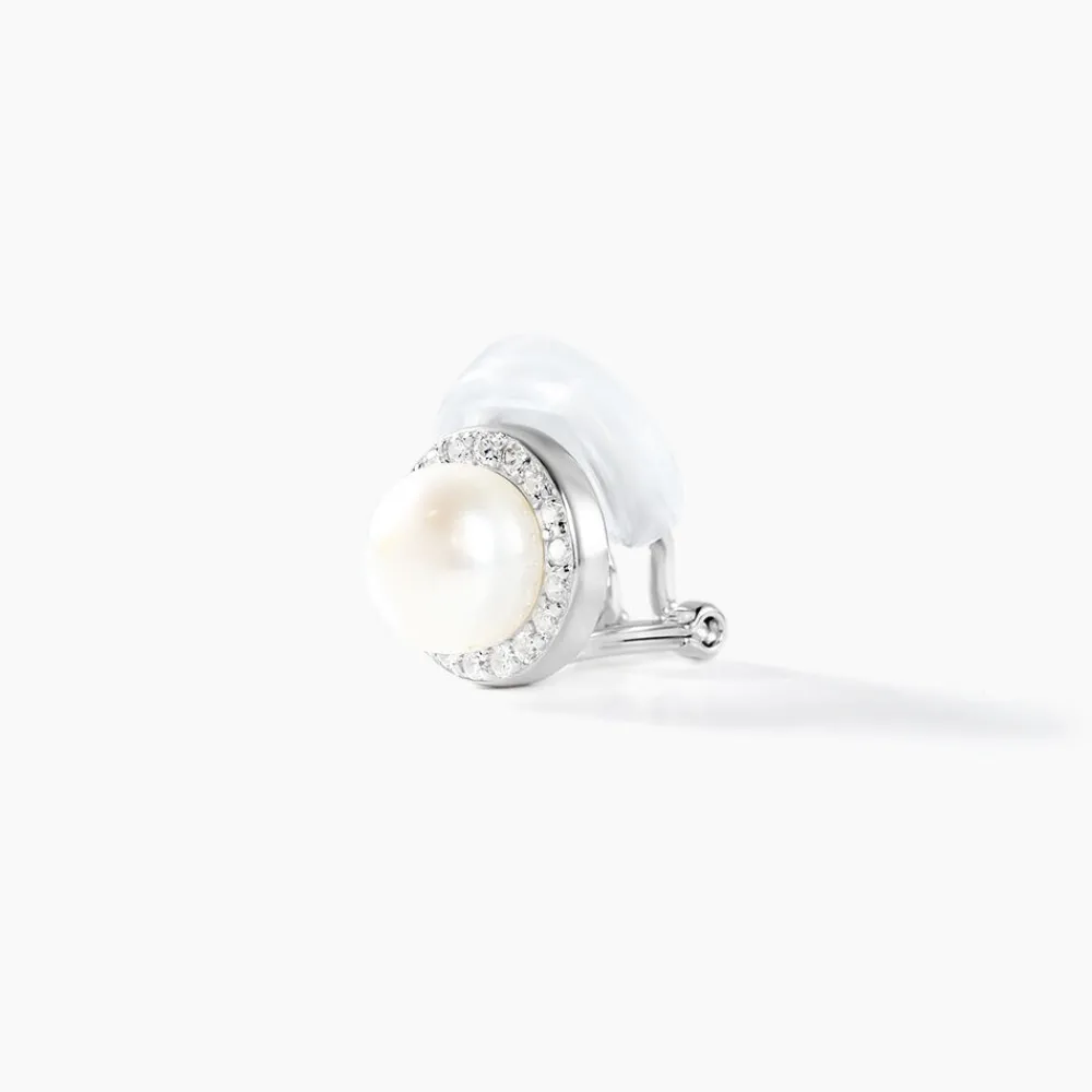 Boucles D'oreilles Clips Argent Blanc Valerio Perles Oxydes|Marc Orian Sale