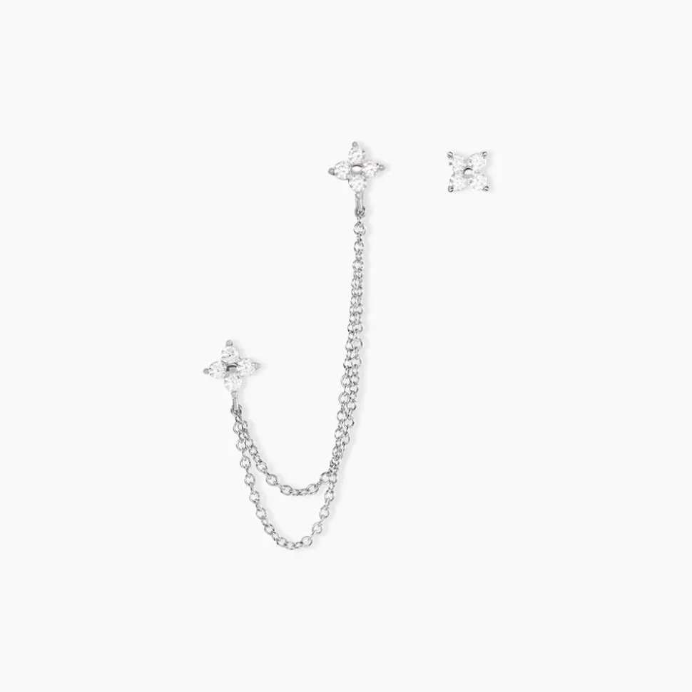Boucles D'oreilles Dépareillées June Argent Blanc Oxyde De Zirconium