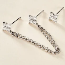 Boucles D'oreilles Dépareillées June Argent Blanc Oxyde De Zirconium