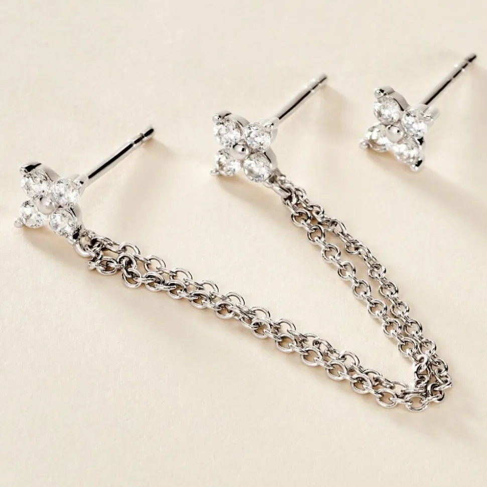 Boucles D'oreilles Dépareillées June Argent Blanc Oxyde De Zirconium