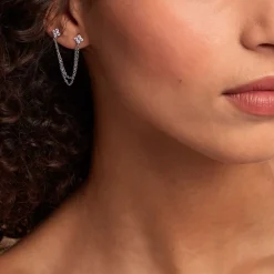 Boucles D'oreilles Dépareillées June Argent Blanc Oxyde De Zirconium