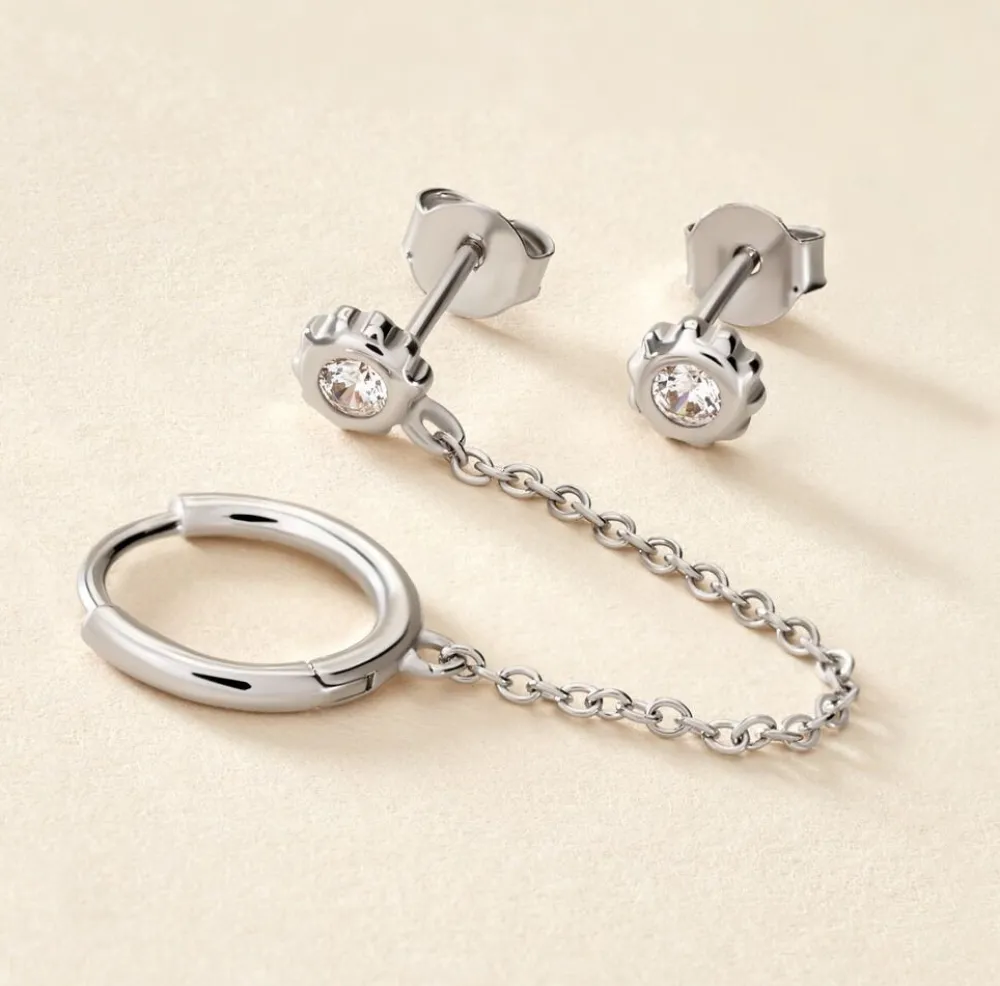 Boucles D'oreilles Dépareillées Macha Argent Blanc Oxyde De Zirconium|Marc Orian Clearance