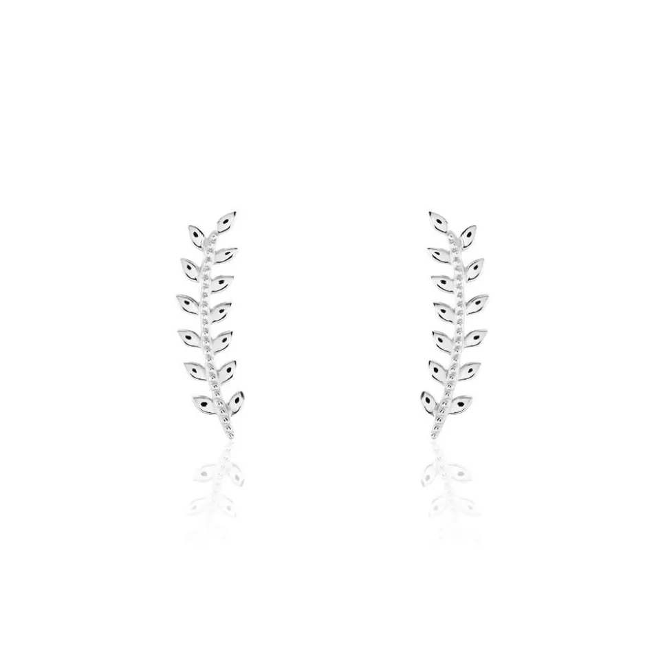 Boucles D'oreilles Grimpantes Folia Argent Blanc
