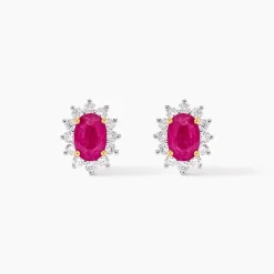 Boucles D'oreilles Or Jaune Rubis Diamants