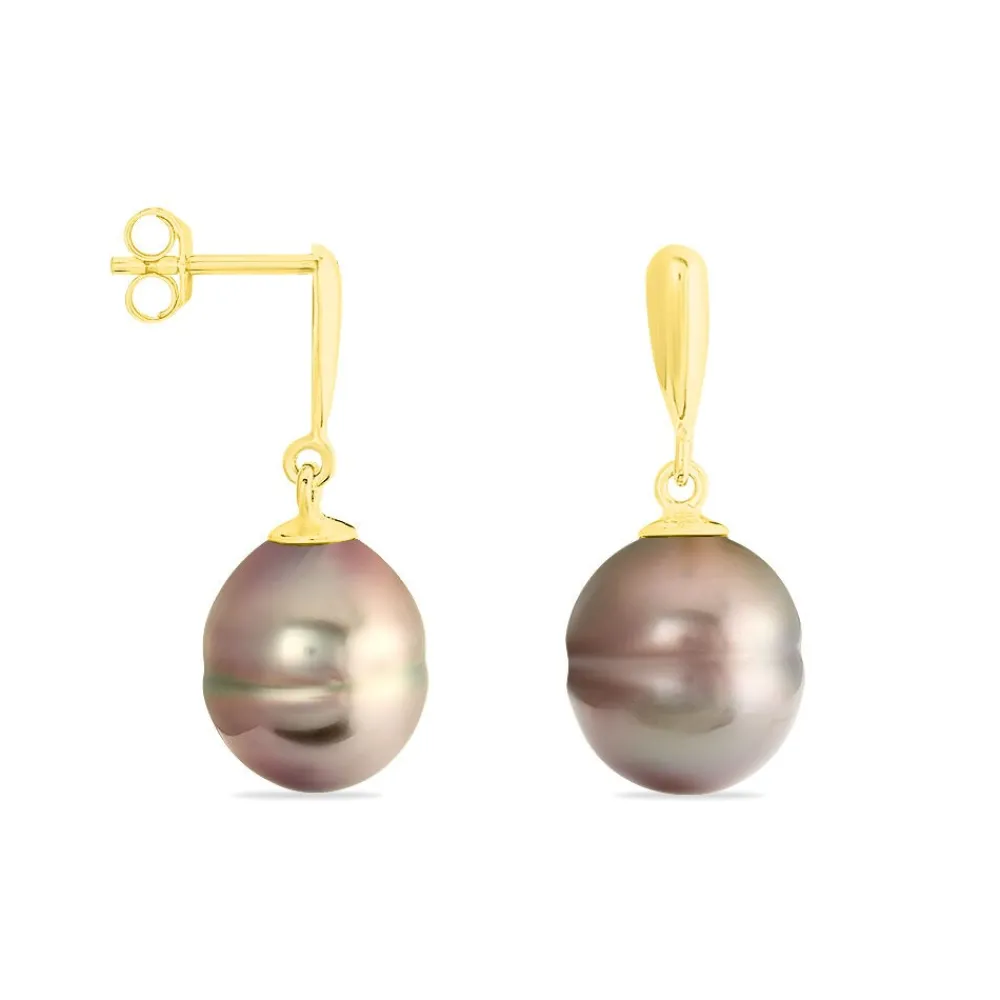 Boucles D'oreilles Pendantes Semi-baroque Or Jaune Perle De Tahiti|Marc Orian Hot
