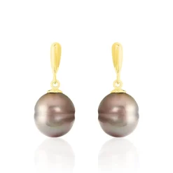 Boucles D'oreilles Pendantes Semi-baroque Or Jaune Perle De Tahiti|Marc Orian Hot