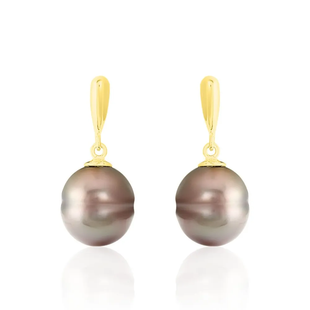 Boucles D'oreilles Pendantes Semi-baroque Or Jaune Perle De Tahiti|Marc Orian Hot