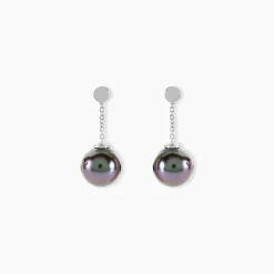 Boucles D'oreilles Pendantes Semi-ronde Or Blanc Perle De Tahiti|Marc Orian Clearance