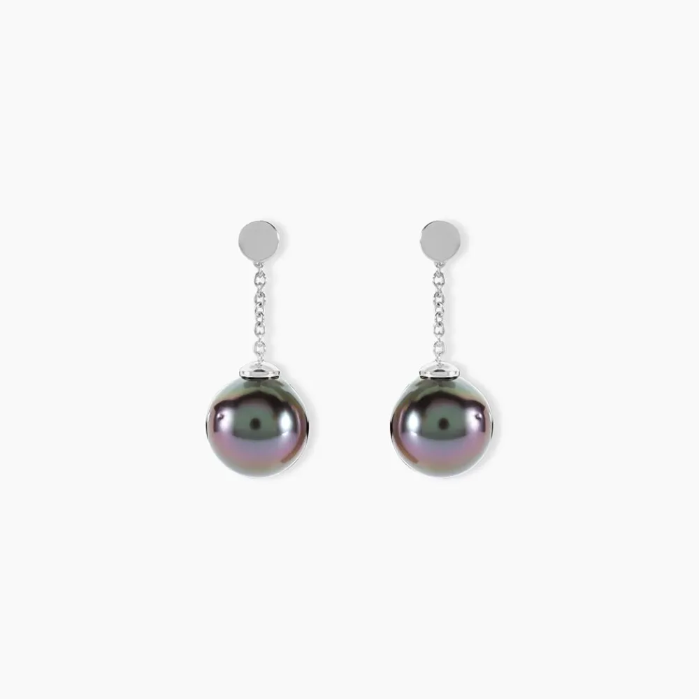 Boucles D'oreilles Pendantes Semi-ronde Or Blanc Perle De Tahiti|Marc Orian Clearance