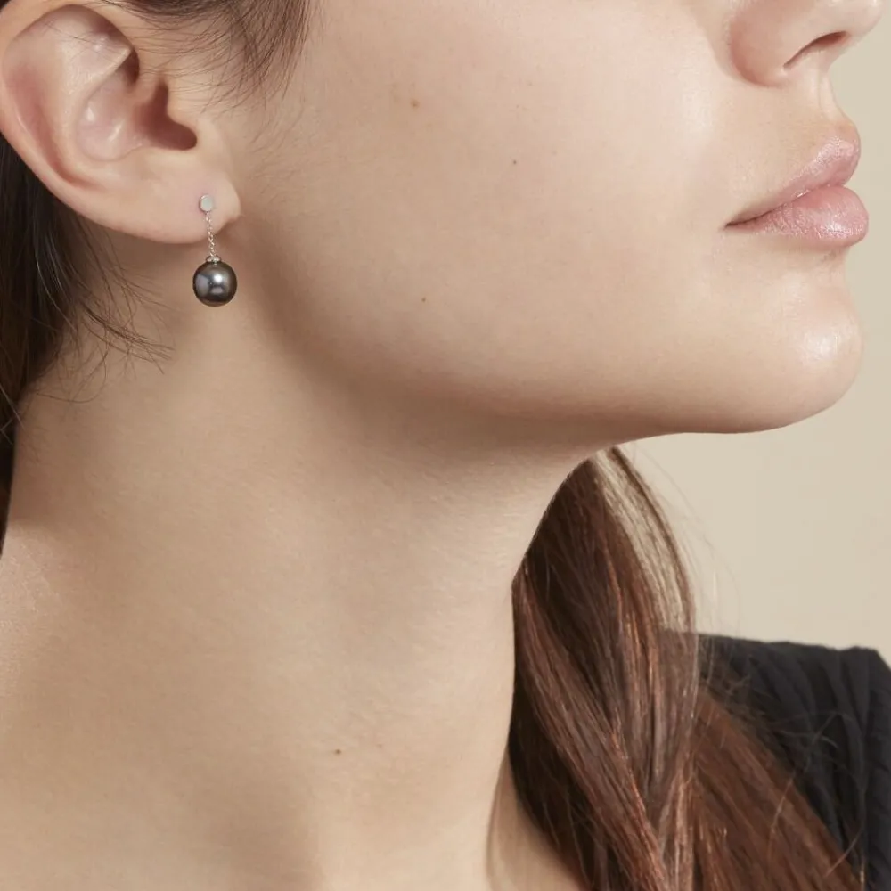Boucles D'oreilles Pendantes Semi-ronde Or Blanc Perle De Tahiti|Marc Orian Clearance