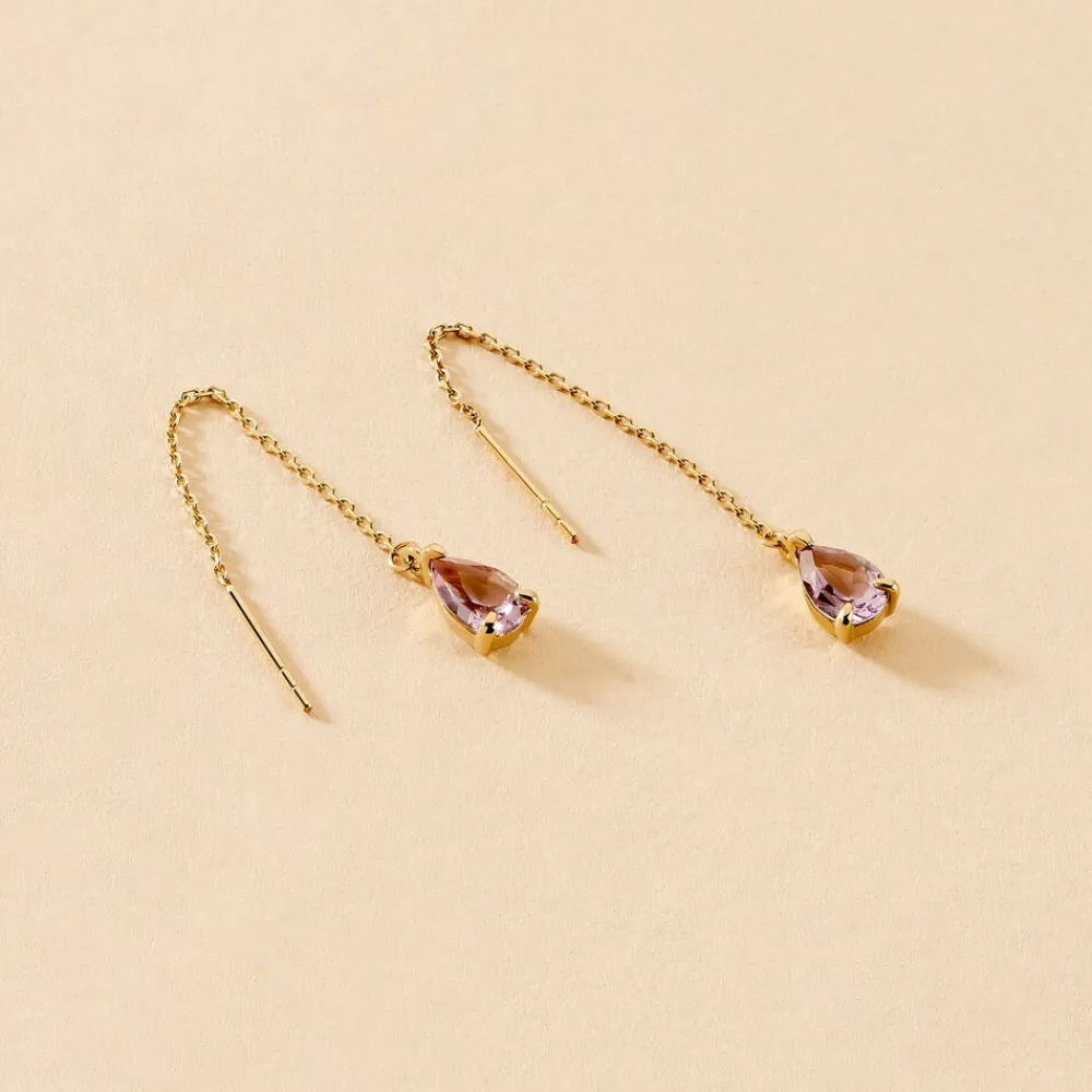 Boucles D'oreilles Pendantes Asteriane Or Jaune Améthyste|Marc Orian