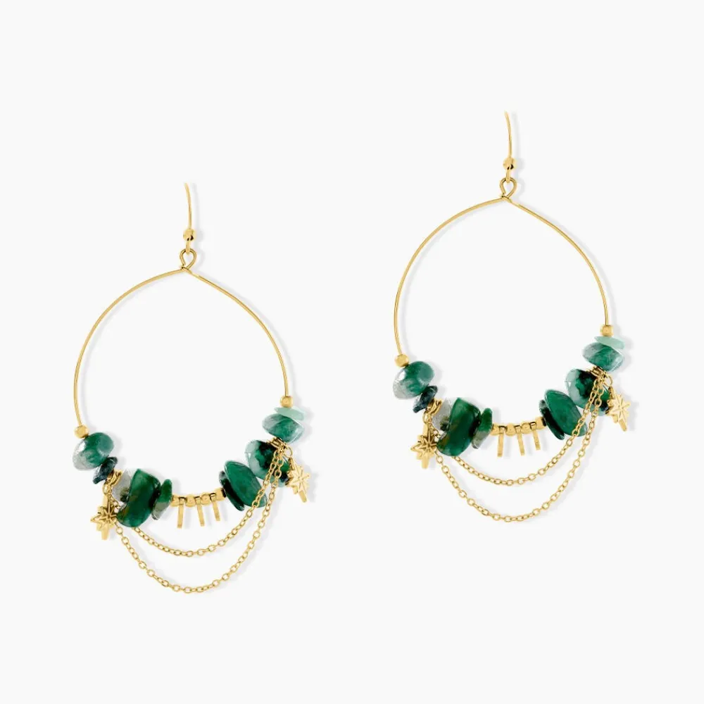 Boucles D'oreilles Pendantes Athena Acier Doré Jaspe Africain|Marc Orian Best