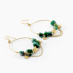 Boucles D'oreilles Pendantes Athena Acier Doré Jaspe Africain|Marc Orian Best