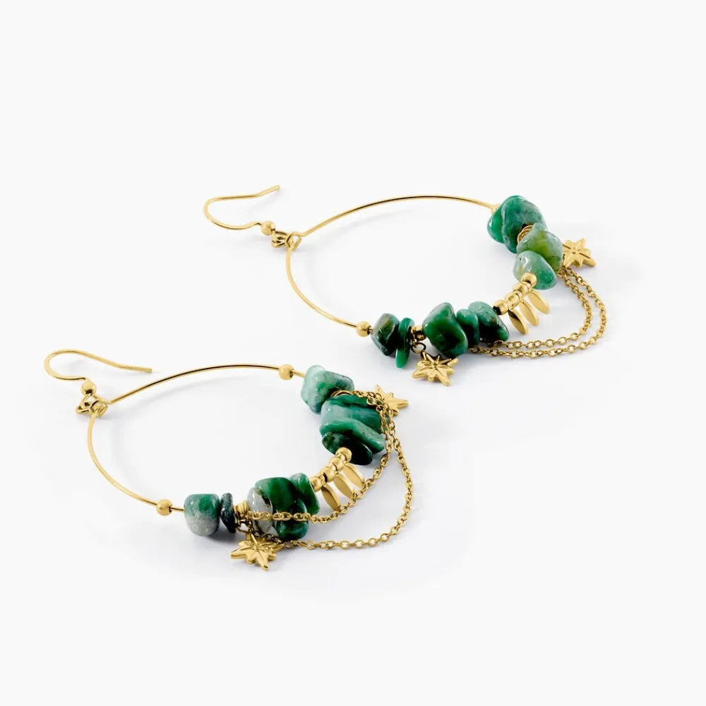 Boucles D'oreilles Pendantes Athena Acier Doré Jaspe Africain|Marc Orian Best