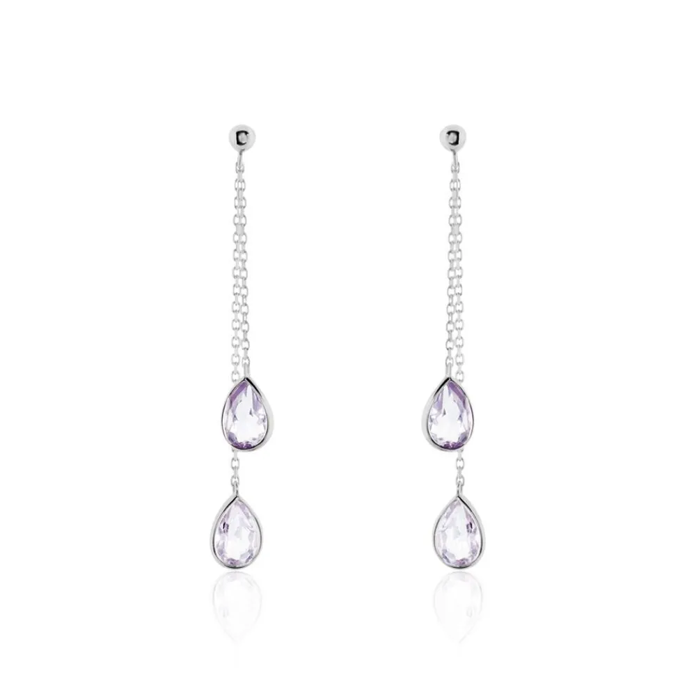 Boucles D'oreilles Pendantes Djime Or Blanc Amethyste|Marc Orian Sale